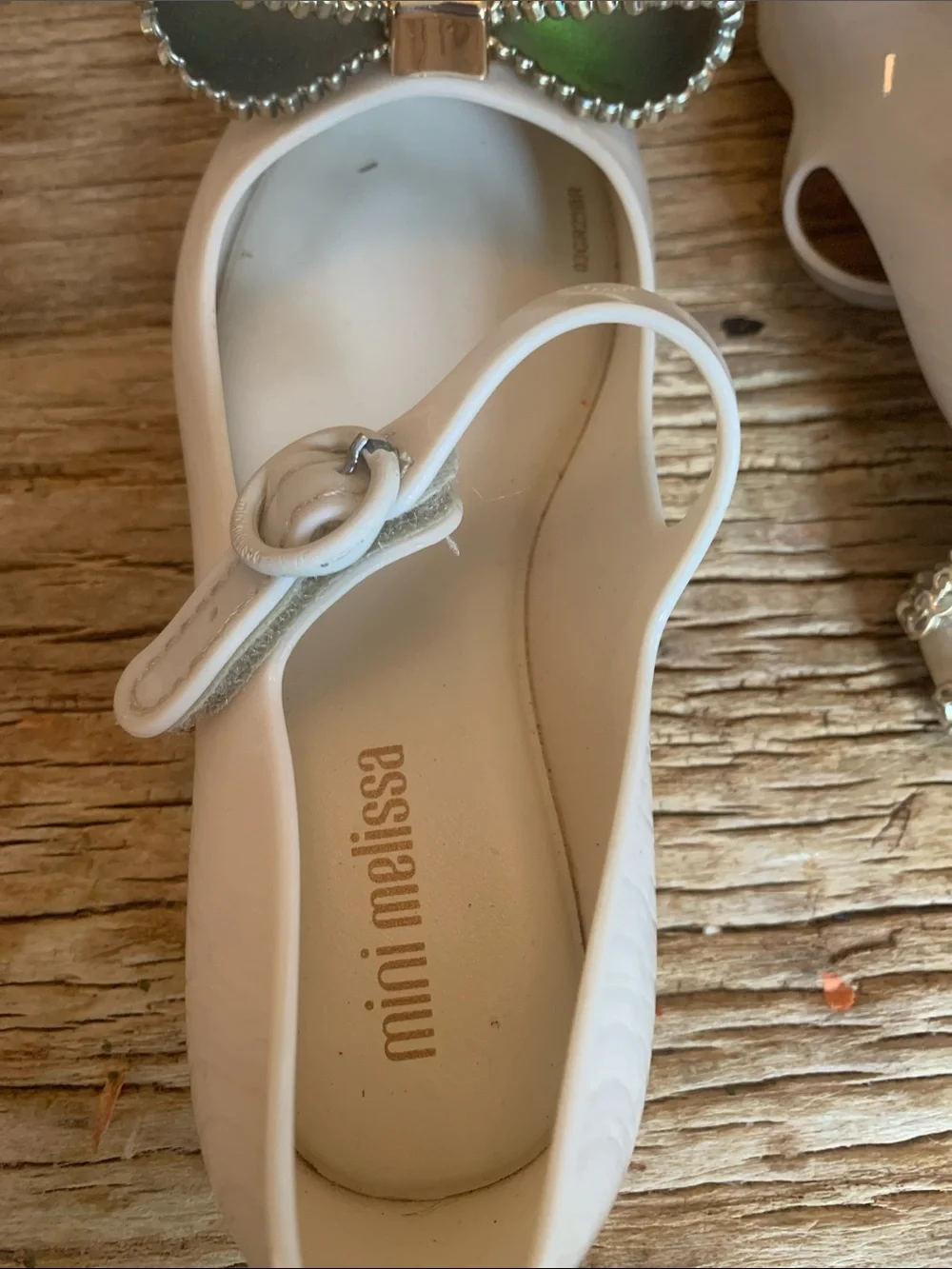 Girls Cream Jelly Mary Jane Shoes with Gold Bow Accent - Mini Melissa US 11